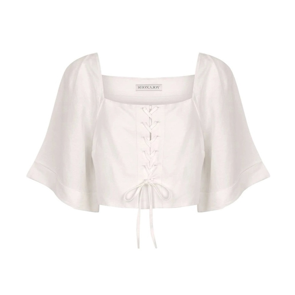 Shona Joy // Blanca Linen Lace Up Boxy Top NWOT🌛 - Picture 5 of 14